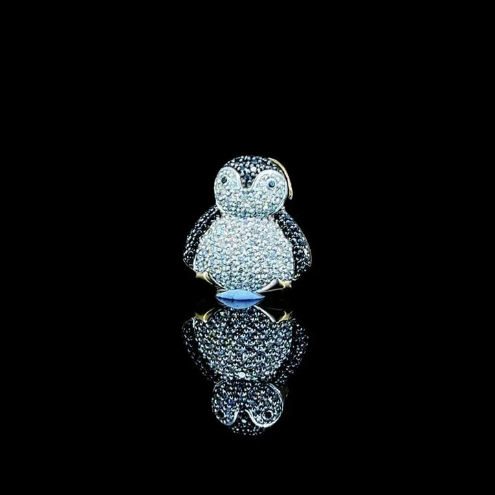 Iced Penguin Moissanite Animal Pendant in 925 Sterling Silver Close Up Front View