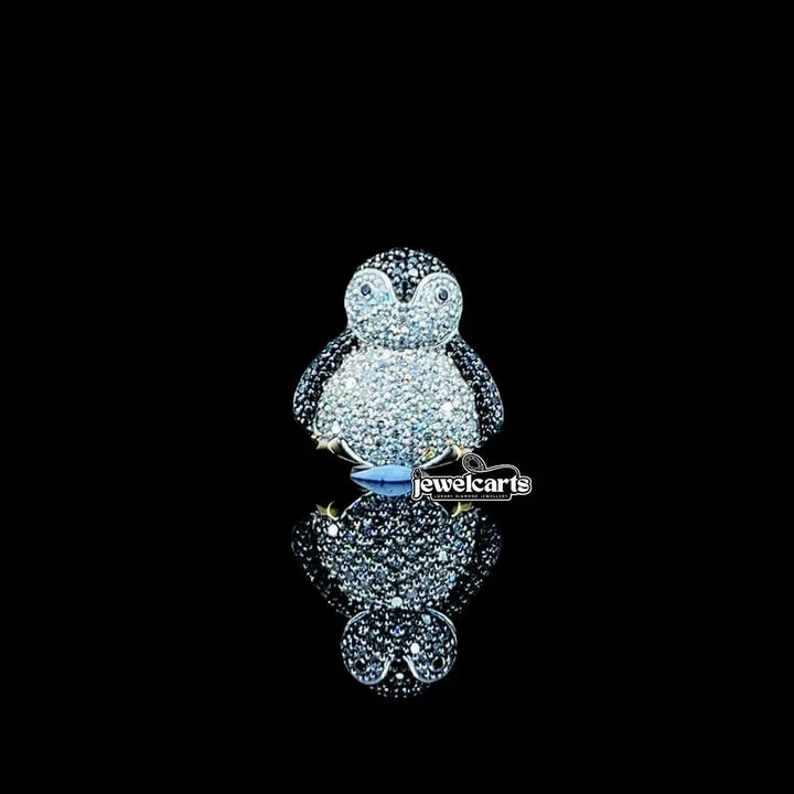 Iced Penguin Moissanite Animal Pendant in 925 Sterling Silver Front View