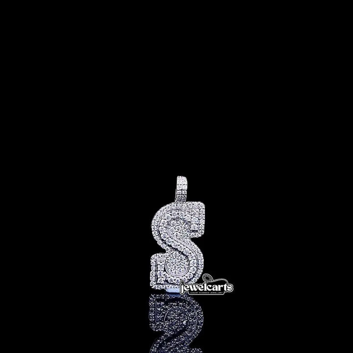 Iced S Initial Moissanite Pendant in 925 Sterling Silver Front View