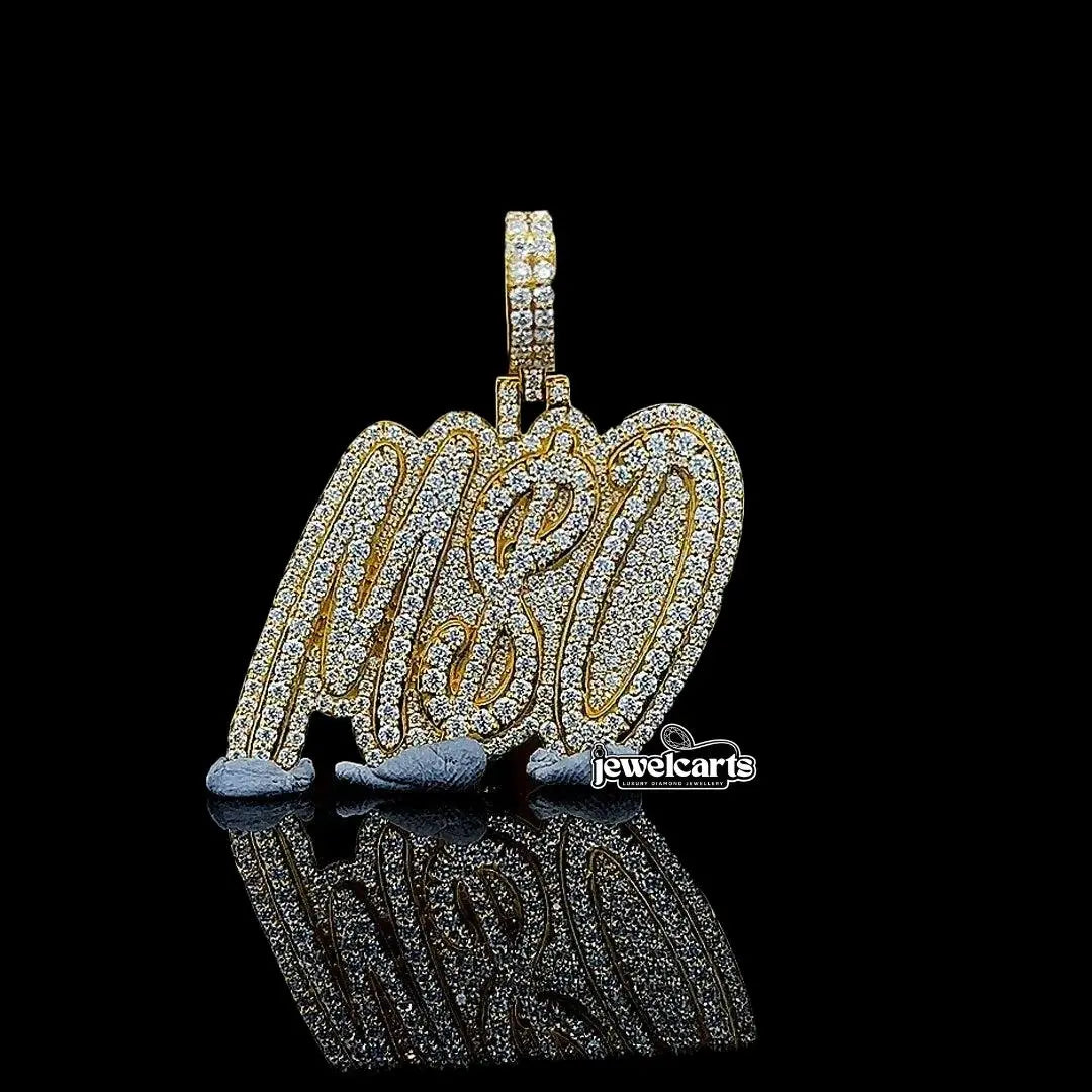 Iced Script Moissanite Letter Pendant in 925 Sterling Silver Front View