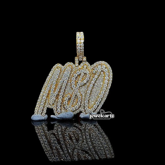 Iced Script Moissanite Letter Pendant in 925 Sterling Silver Front View