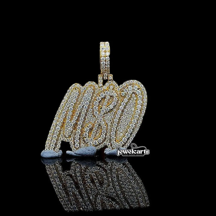 Iced Script Moissanite Letter Pendant in 925 Sterling Silver Front View