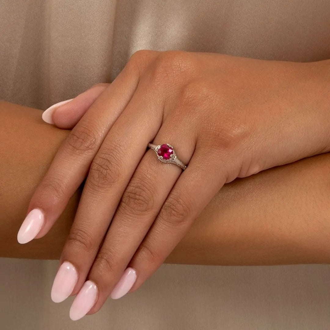 Antique Style Cushion Cut AD Gemstone Ring for Women