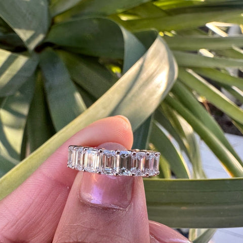 Moissanite 6.90 CT Emerald Cut Diamond Victorian Wedding Band