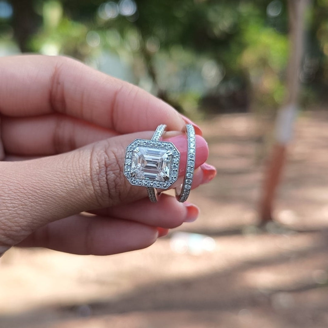 Whimsical Emerald Cut Diamond Wedding Ring