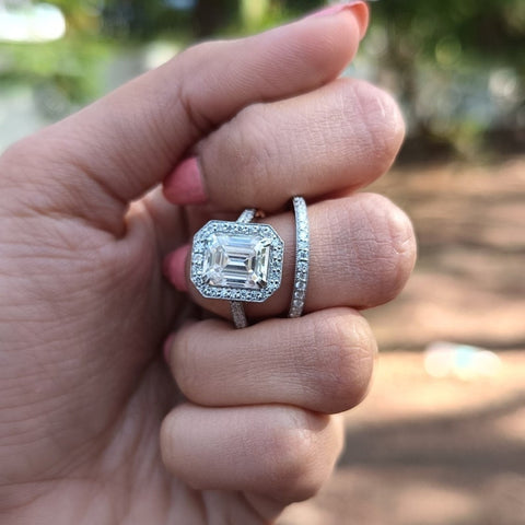 Whimsical Emerald Cut Diamond Wedding Ring