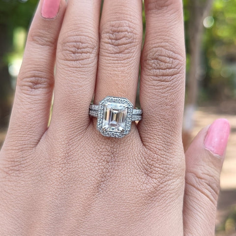 Whimsical Emerald Cut Diamond Wedding Ring