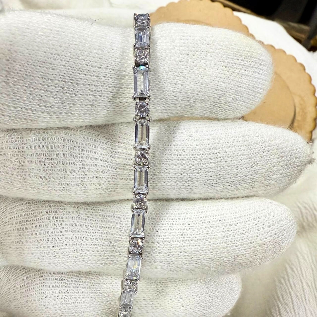 Alternating Baguette and Round Diamond Tennis Bracelet