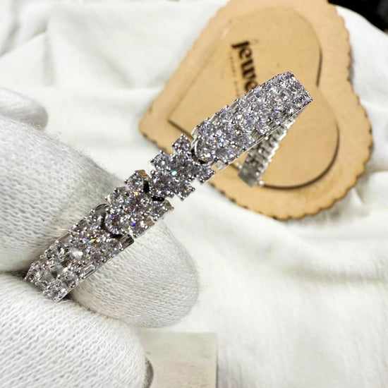 10KT White Gold Three Row Tennis Bracelet