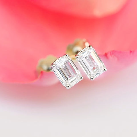 Fictitious Emerald Cut Diamond Stud Earring