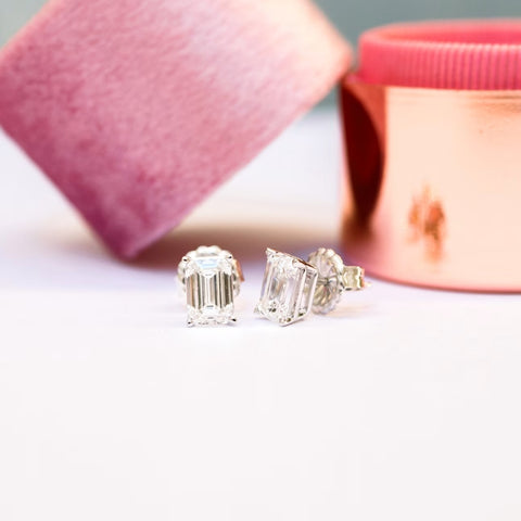 Fictitious Emerald Cut Diamond Stud Earring