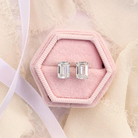 Fictitious Emerald Cut Diamond Stud Earring