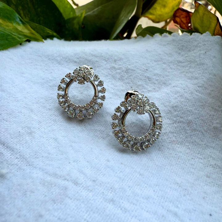 Round Floral Design Moissanite Diamond Fashion Earrings