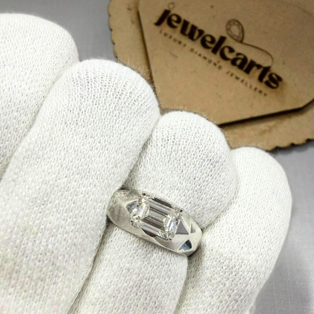 Men’s Silver Ring with Emerald Cut Diamond Brilliance