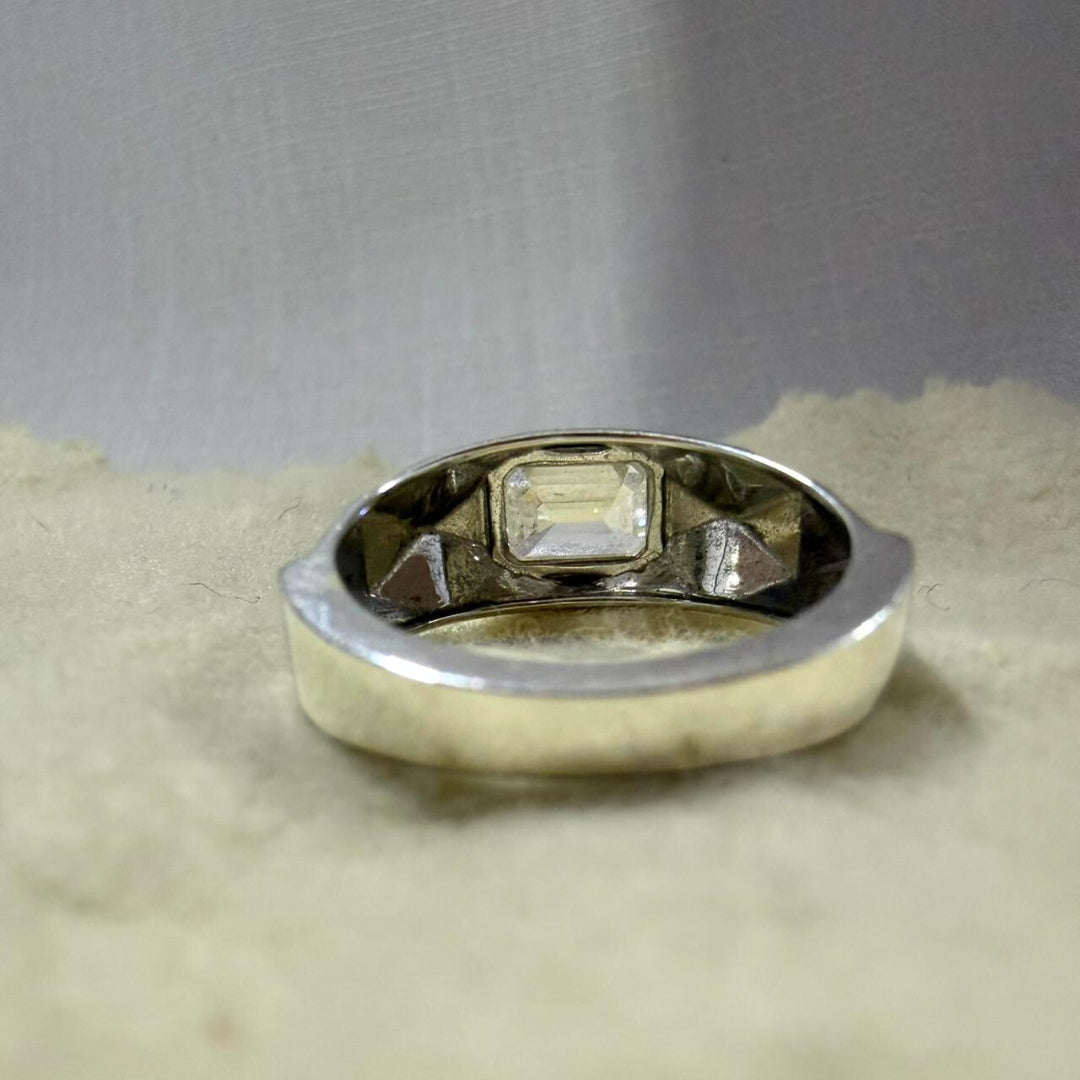 Men’s Silver Ring with Emerald Cut Diamond Brilliance
