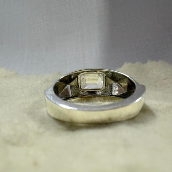 Men’s Silver Ring with Emerald Cut Diamond Brilliance
