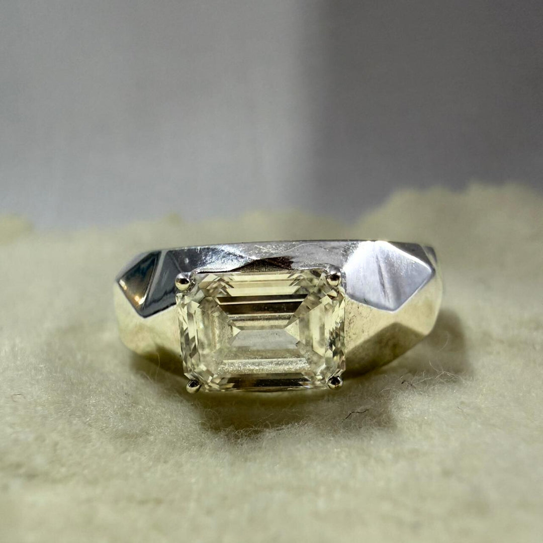 Men’s Silver Ring with Emerald Cut Diamond Brilliance