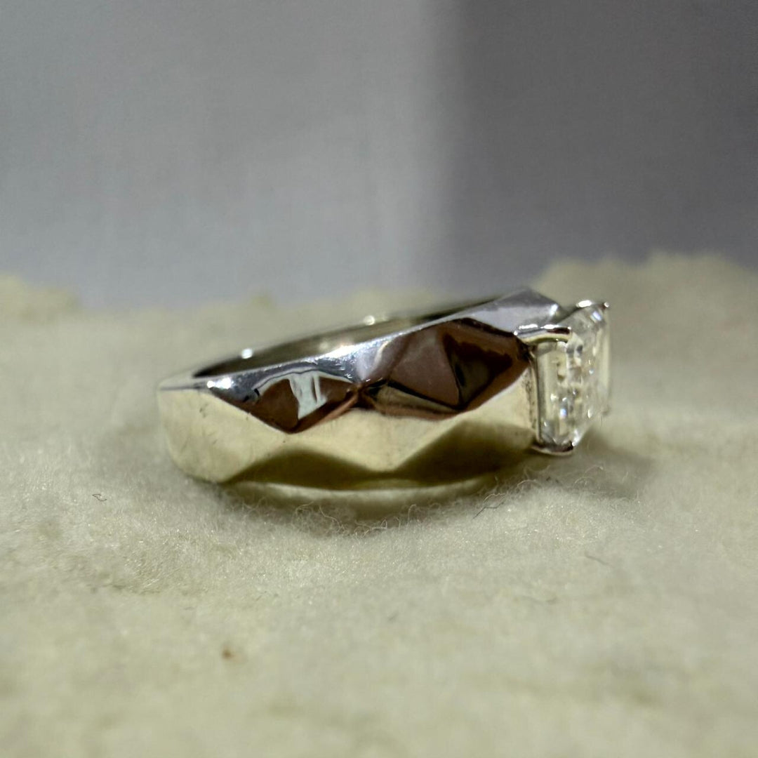 Men’s Silver Ring with Emerald Cut Diamond Brilliance