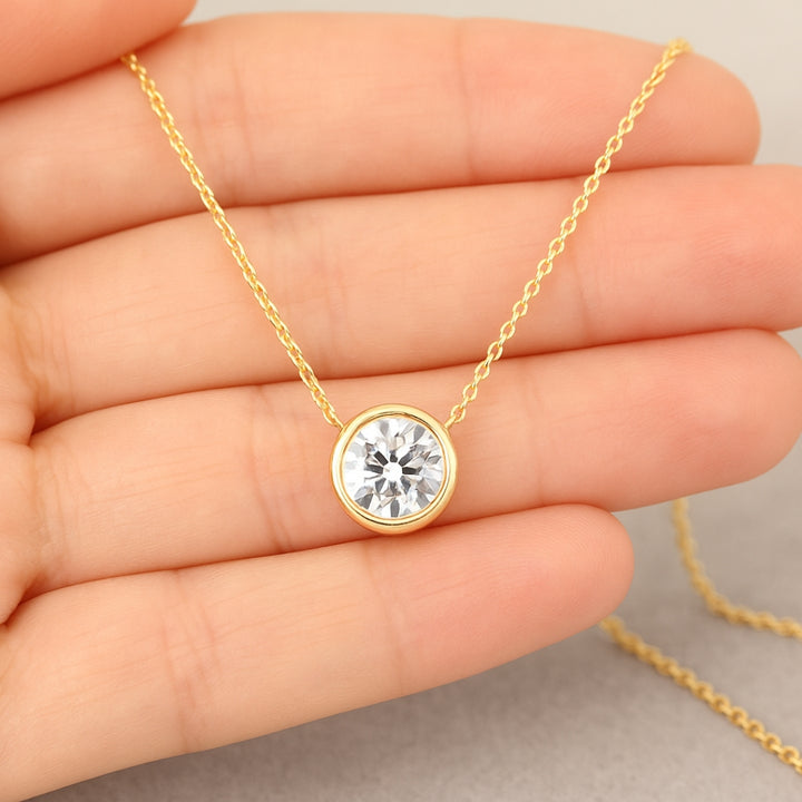 Moissanite 1.00 CT Round Cut Diamond Bezel Set Necklace