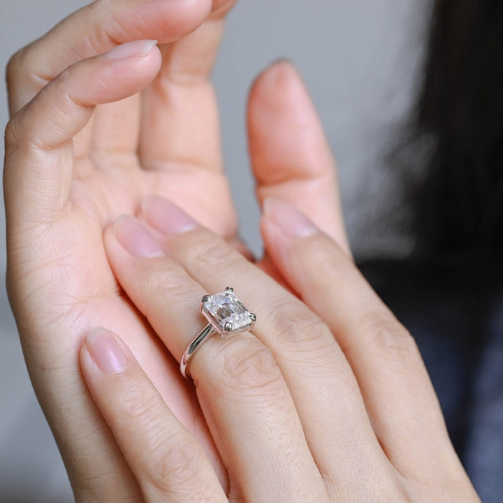 Burnished Emerald Cut Diamond Anniversary Ring