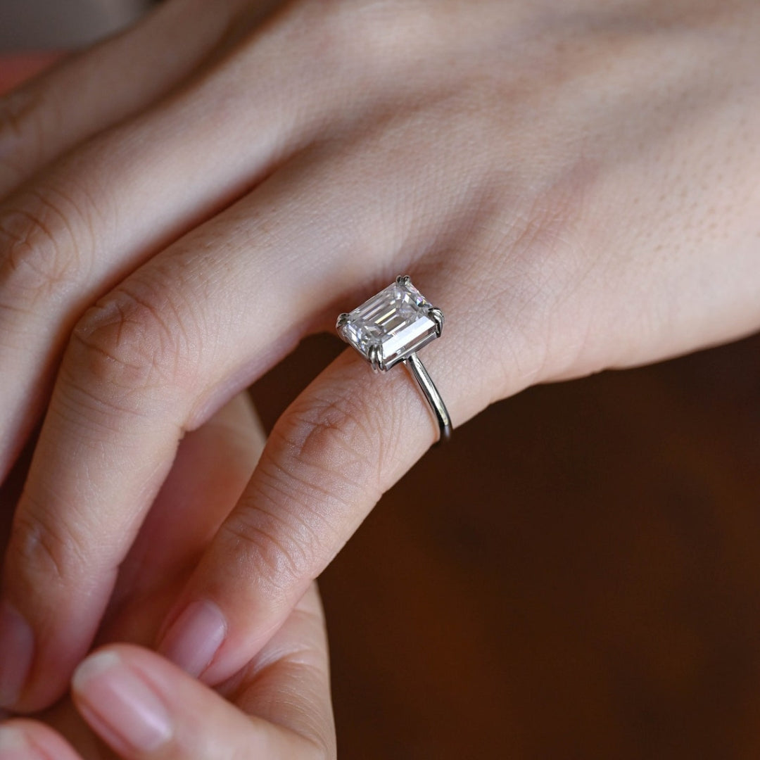 Burnished Emerald Cut Diamond Anniversary Ring