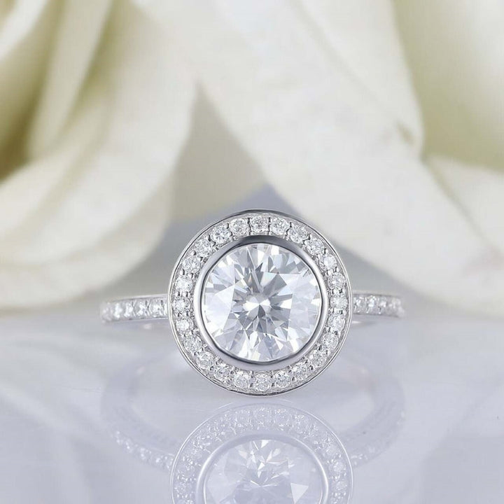 Moissanite 3.60 CT Round Cut Diamond Mid-Century Wedding Ring