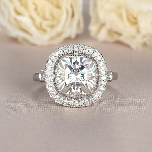 Moissanite 4.25 CT Cushion Cut Diamond Avant Garde Handmade Ring