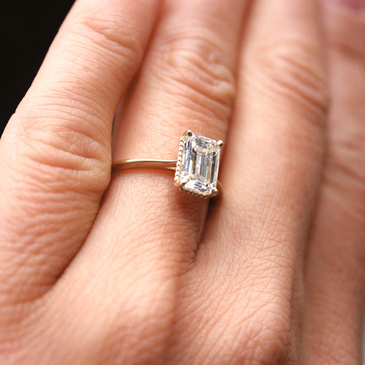 Moissanite 1.76 CT Emerald Cut Diamond Mid-Century Engagement Ring