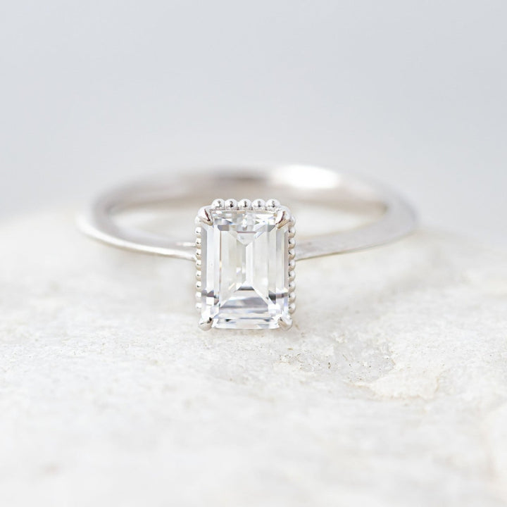 Moissanite 1.76 CT Emerald Cut Diamond Mid-Century Engagement Ring