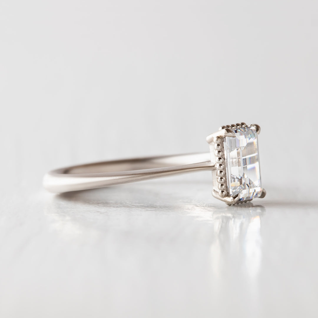 Moissanite 1.76 CT Emerald Cut Diamond Mid-Century Engagement Ring