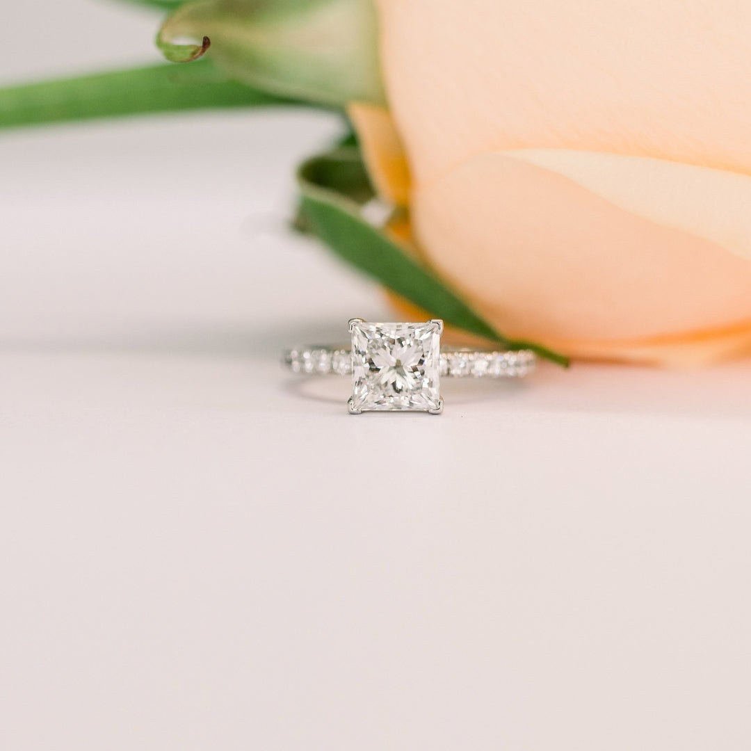 Moissanite 3.64 CT Princess Cut Diamond Mid-century Wedding Ring