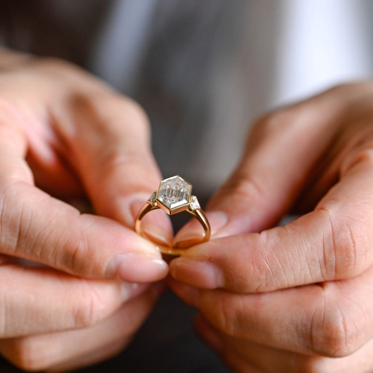 Moissanite Three Stone Diamond Ring