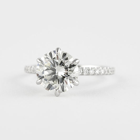 Lab Grown 3.32 CT Round Cut Diamond Victorian Engagement Ring