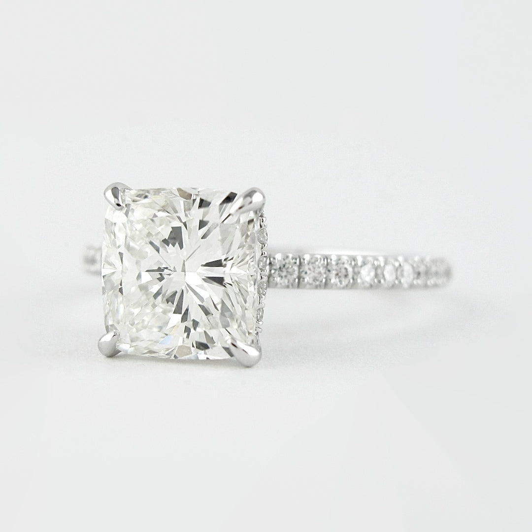 Lab Grown 3.43 CT Cushion Cut Diamond Edwardian Wedding Ring