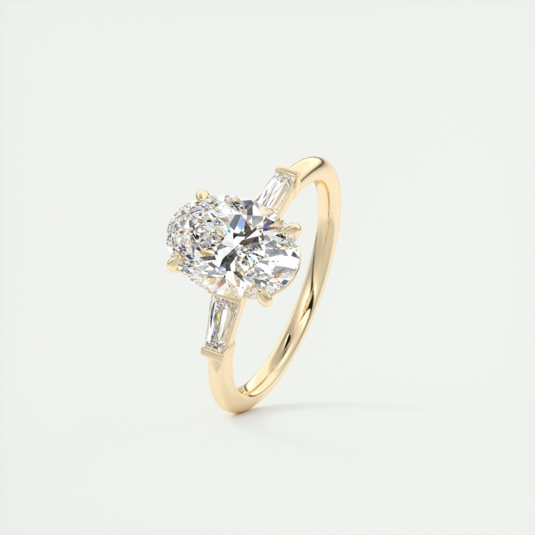 Lab Grown 3.34 CT Oval Cut Diamond Mid-Century Engagement Ring