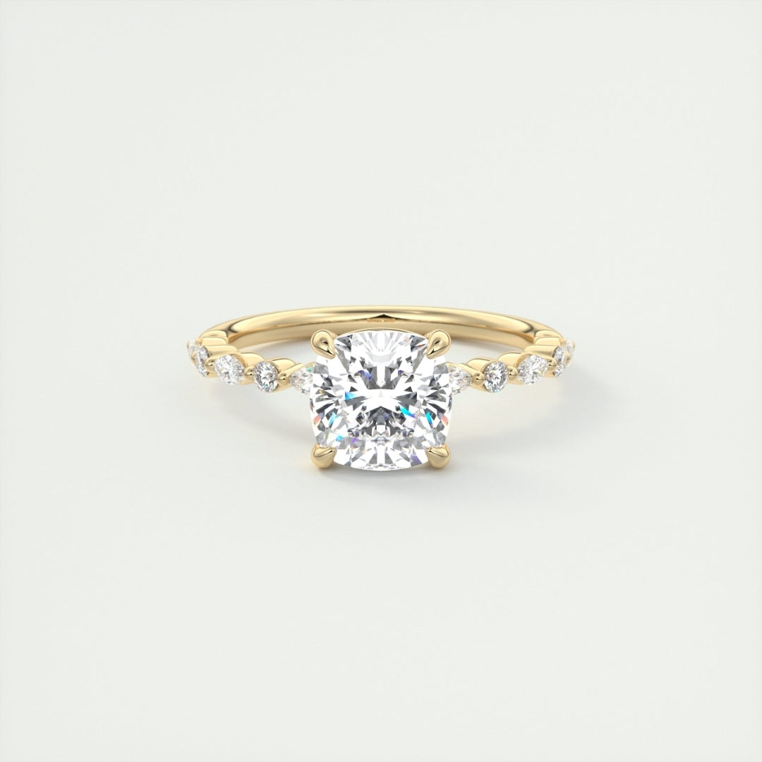 Lab Grown 2.15 CT Cushion Cut Diamond Gothic Anniversary Ring