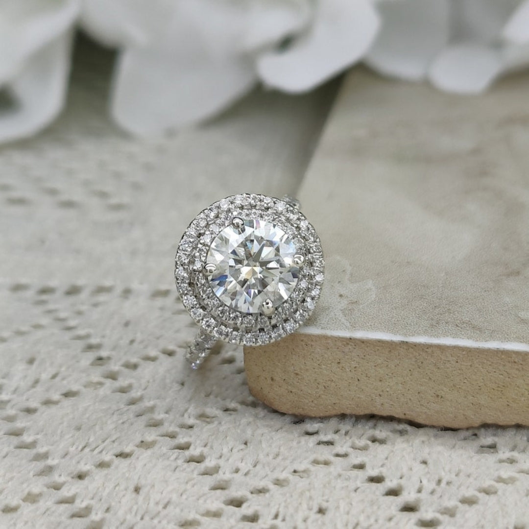 Cathedral Round Cut Diamond Handmade Ring