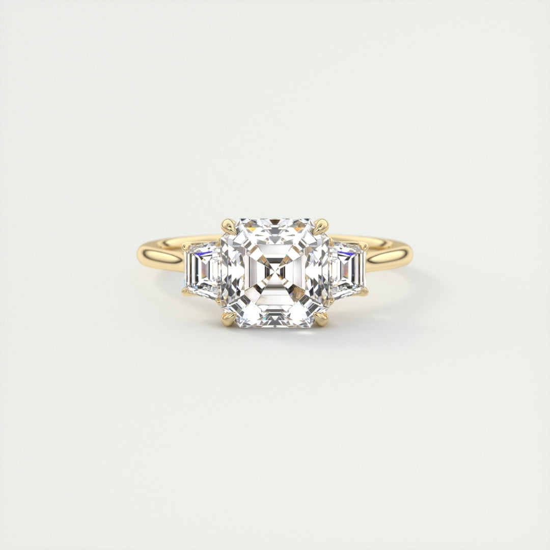 Lab Grown 3.15 CT Asscher Cut Diamond Art Nouveau Engagement Ring