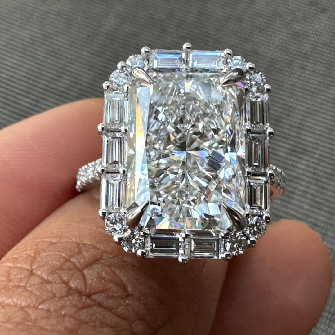 Moissanite 3.30 CT Radiant Cut Diamond Mid-Century Handmade Ring