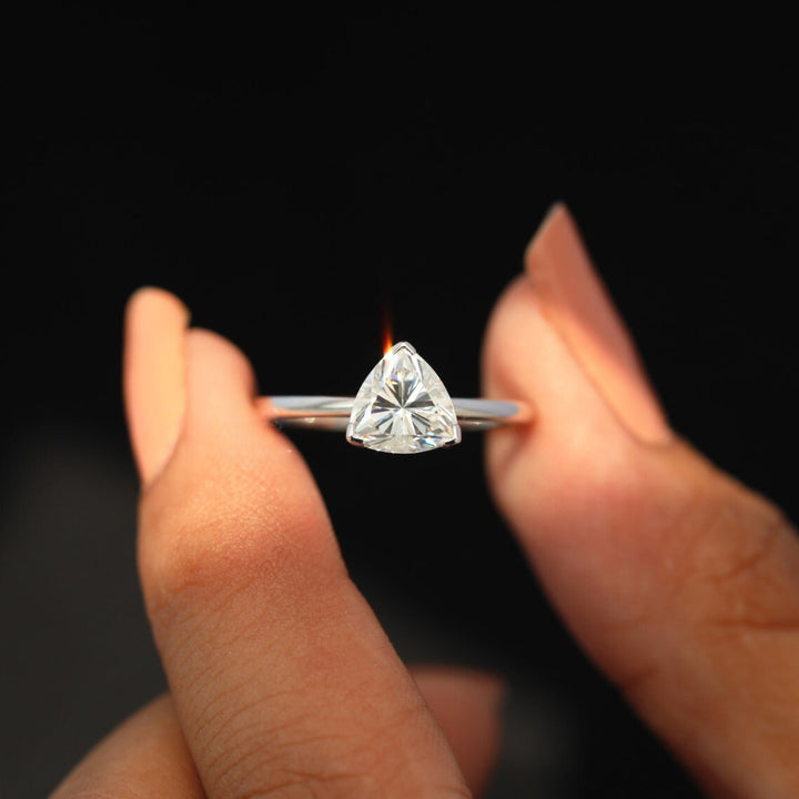 A Lovely Moissanite 1.50 CT Trilliant Diamond Handmade Ring