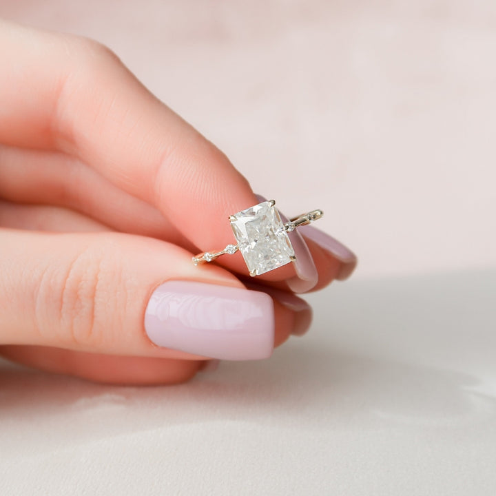 Radiant Cut Moissanite Diamond Ring with Hidden Halo Snowflake Design