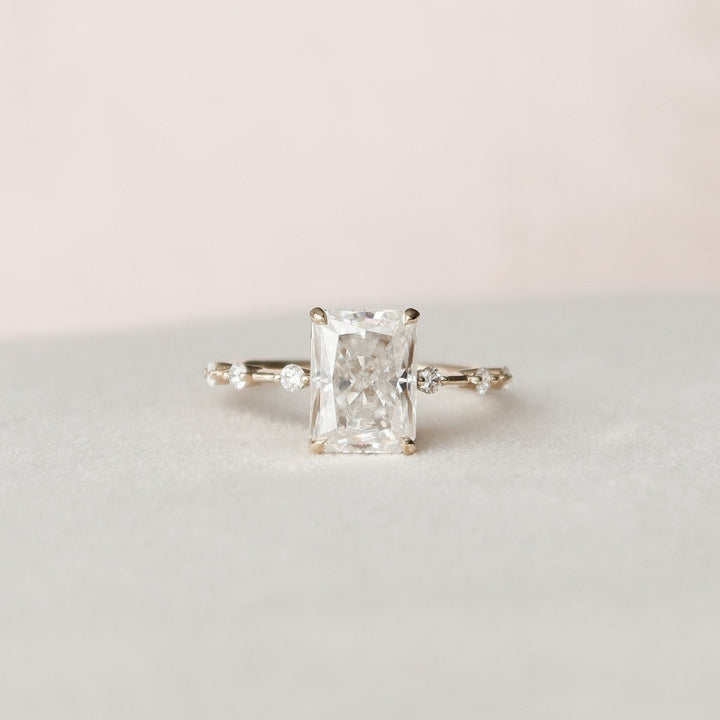 Radiant Cut Moissanite Diamond Ring with Hidden Halo Snowflake Design
