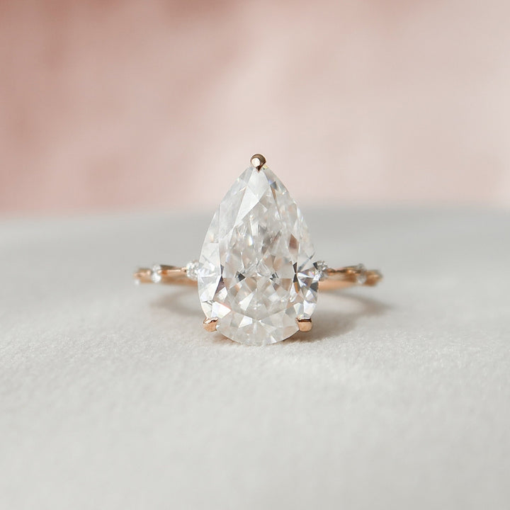 Unique 4.00 CT Pear Cut Hidden Halo Pave Setting Moissanite Wedding Ring