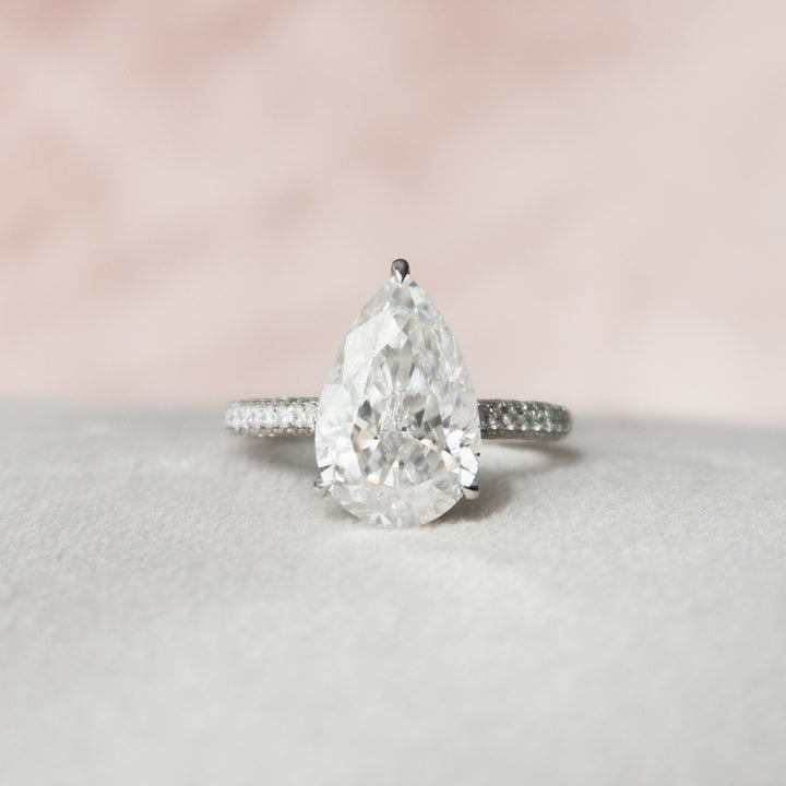 Pear Cut Moissanite Pave Ring 5.00 CT Wedding Jewelry