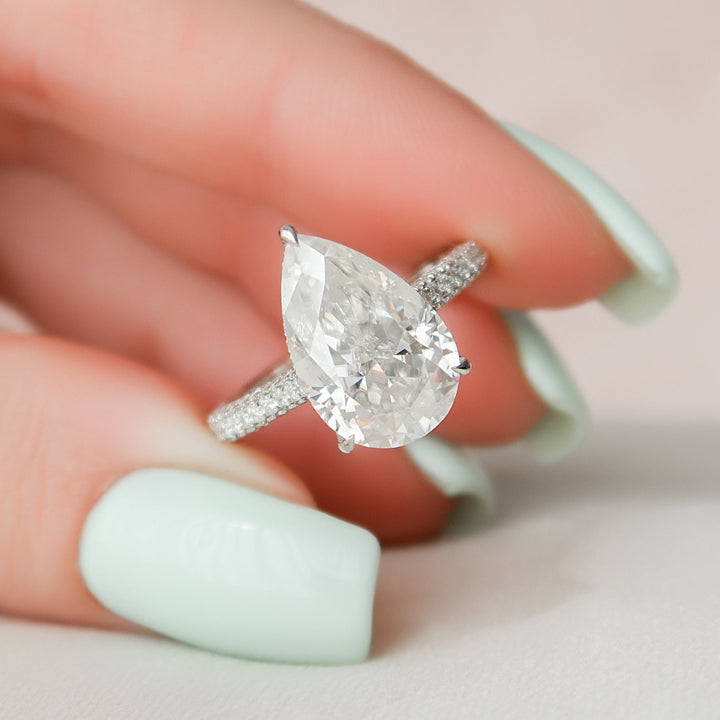 Pear Cut Moissanite Pave Ring 5.00 CT Wedding Jewelry