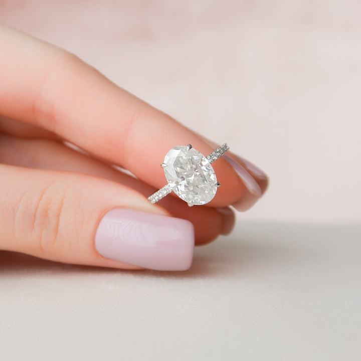 Hidden Halo Pave Setting Oval Cut Moissanite Diamond Engagement Ring