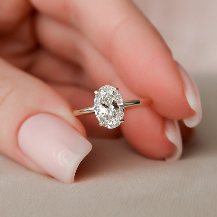 Oval Cut Diamond Engagement Ring, 1.80 CT Moissanite Diamond Hidden Halo Ring