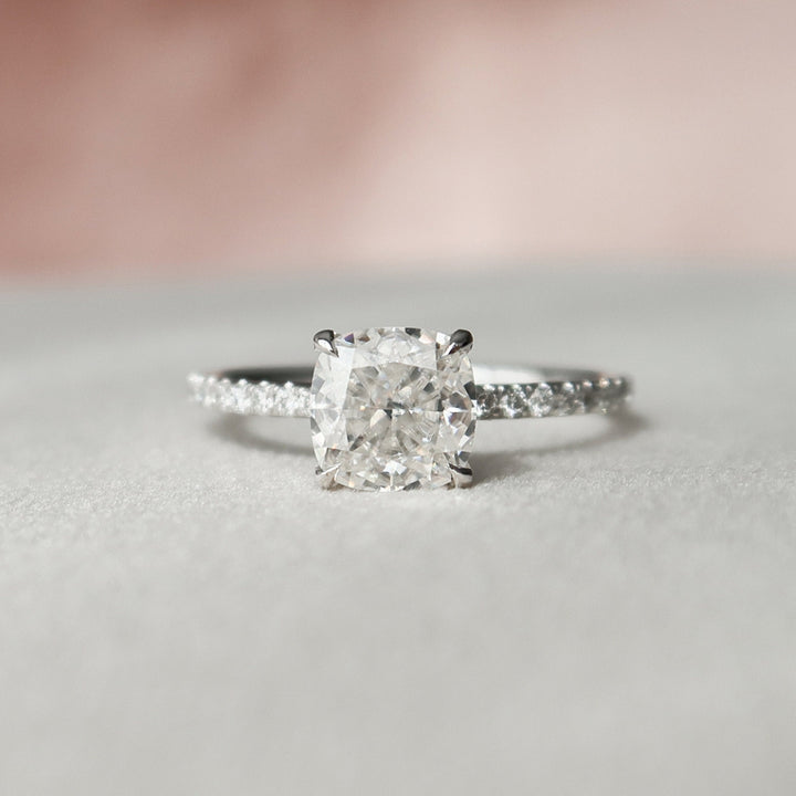 1.85 CT Elongated Cushion Cut Moissanite Hidden Halo Ring