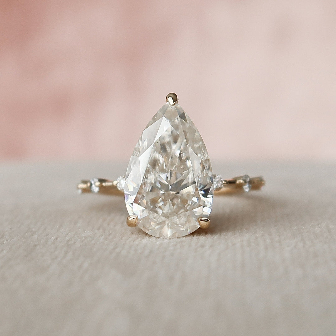 Dreamy Pear Cut Moissanite Engagement Ring with Hidden Halo