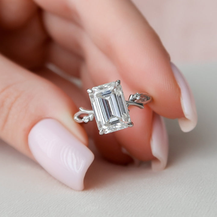 Opulent 1.90 CT Emerald Cut  Moissanite Side Stone Engagement Ring for a Lifetime